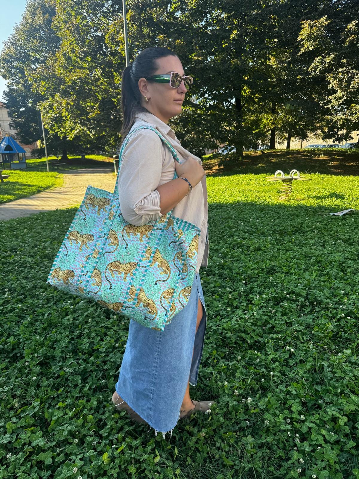 Borsa shopping a spalla stampata in cotone, Borsa trapuntata fatta a mano da donna, borsa tote fatte a mano etniche, Borsa made in India