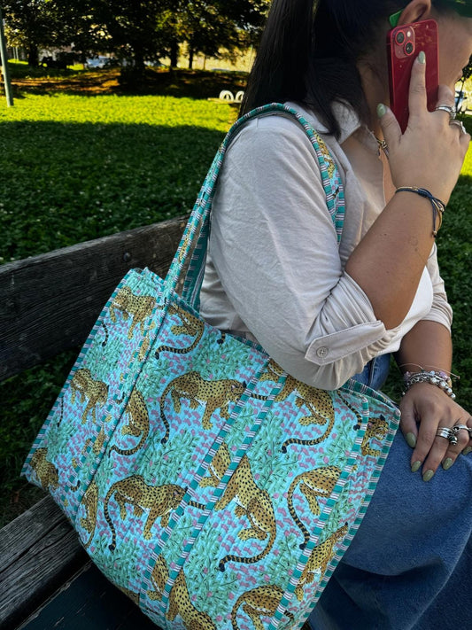 Borsa shopping a spalla stampata in cotone, Borsa trapuntata fatta a mano da donna, borsa tote fatte a mano etniche, Borsa made in India