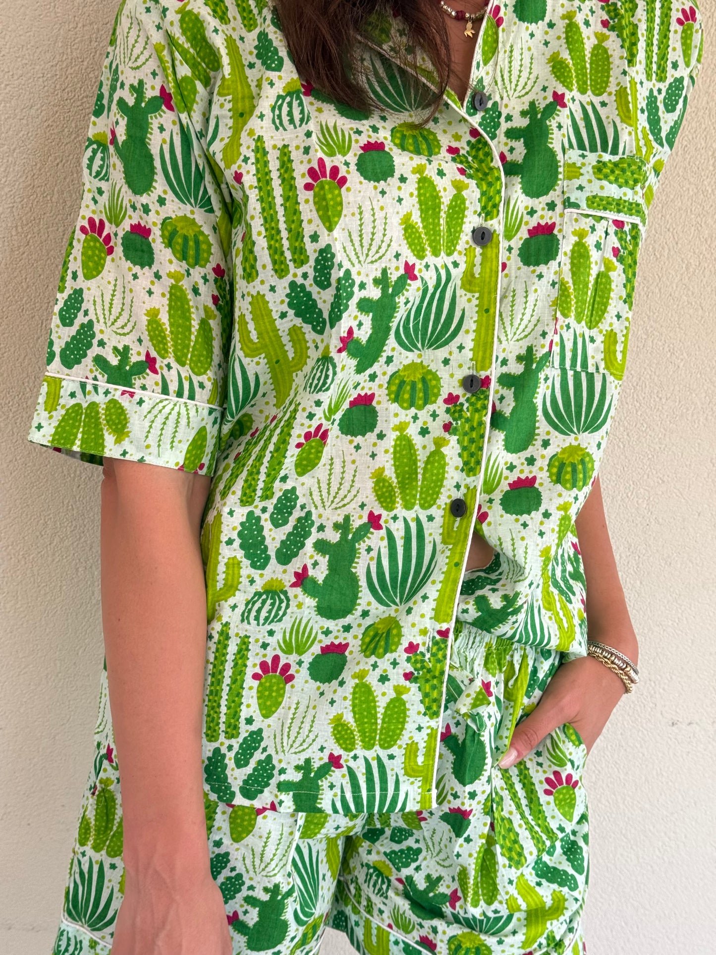 Pigiama corto 100% puro cotone organico cactus, made in Jaipur