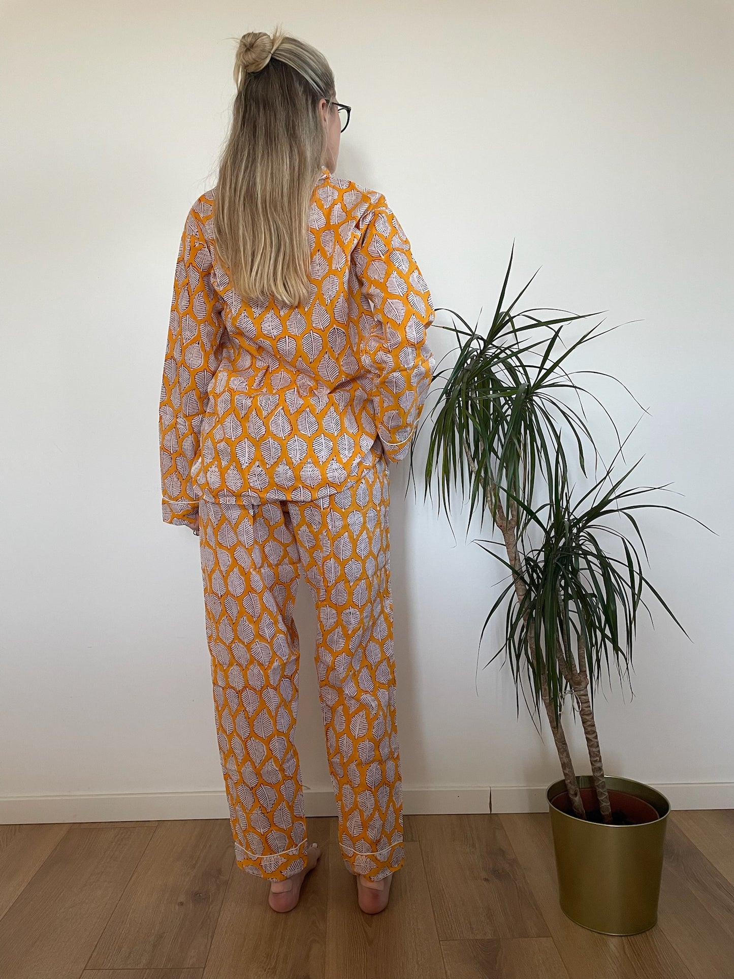 Pigiama lungo 100% puro cotone organico fantasia floreale, made in Jaipur