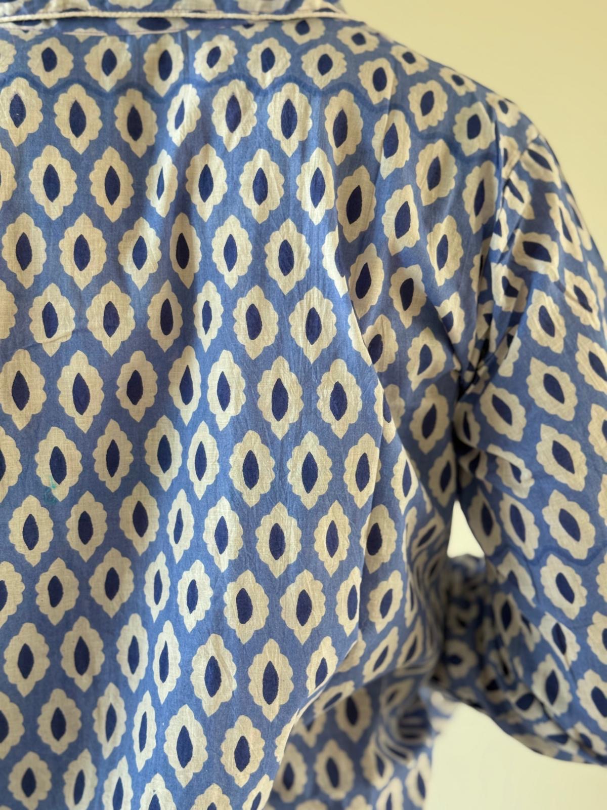 Nuova collezione - Pigiama lungo 100% puro cotone organico fantasia specchietti azzurro