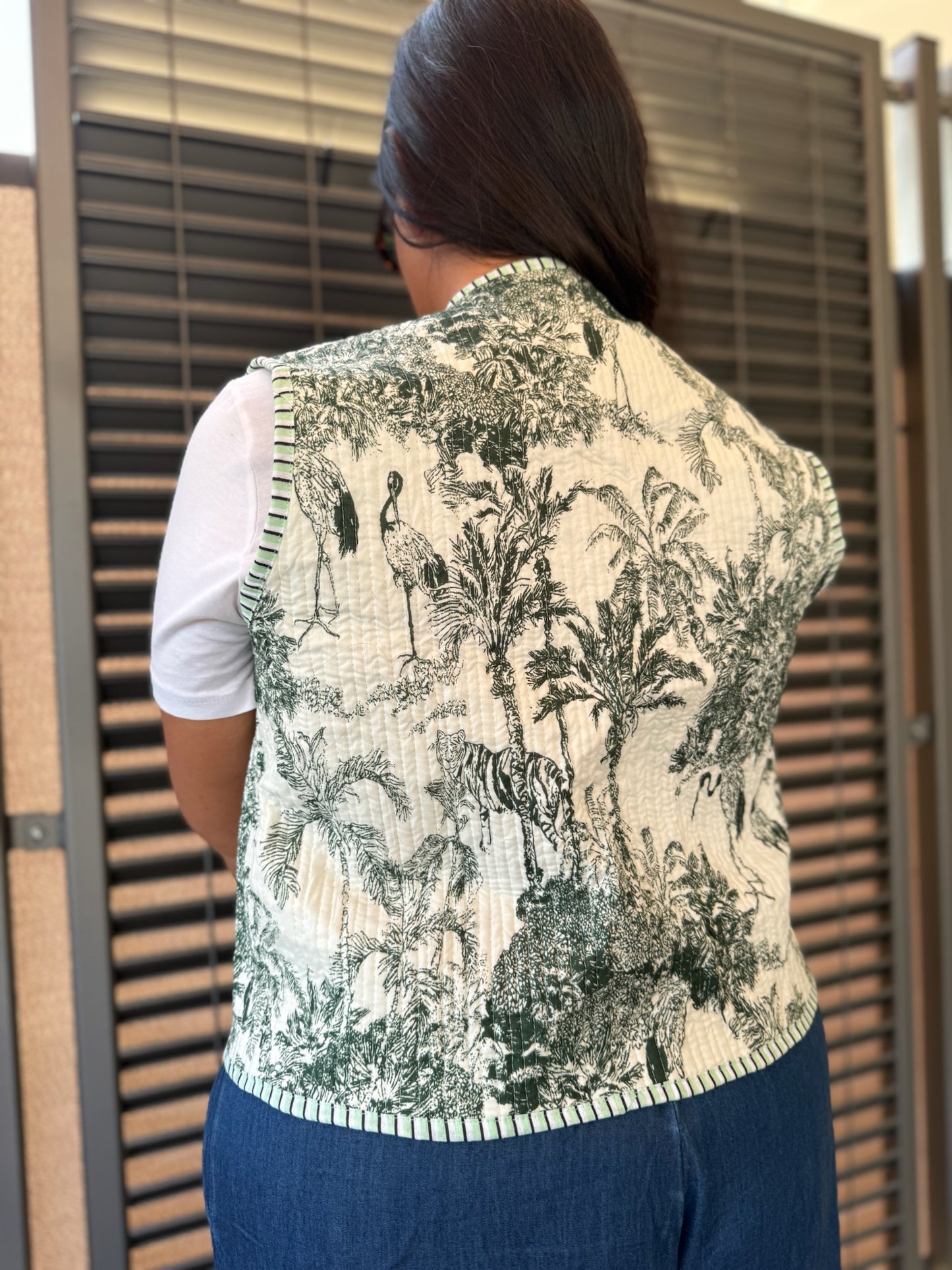 Gilet in cotone trapuntato verde scuro, made in Jaipur