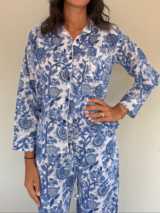 Pigiama 100% puro cotone organico fantasia floreale, made in Jaipur