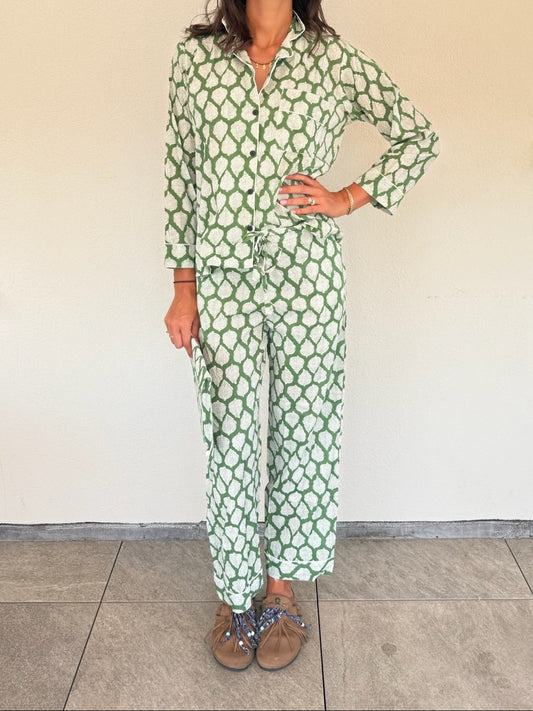 Pigiama 100% puro cotone organico fantasia floreale, made in Jaipur