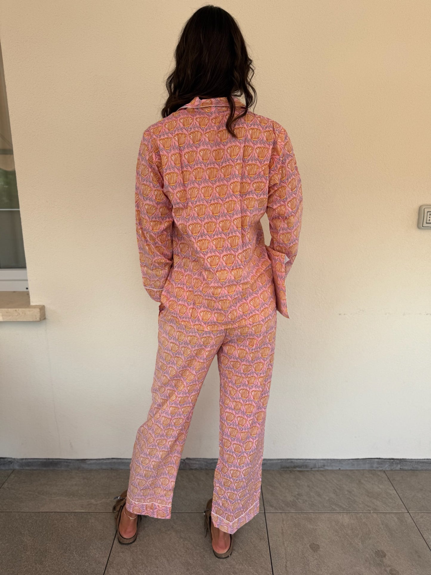 Pigiama 100% puro cotone organico fantasia floreale, made in Jaipur