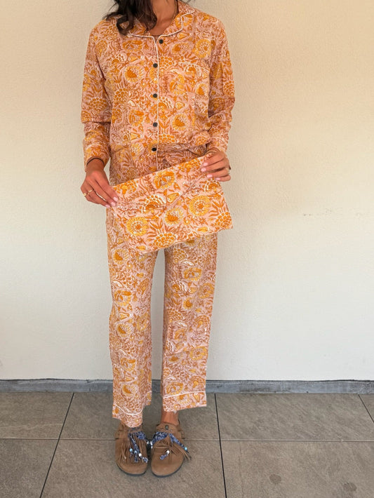 Pigiama 100% puro cotone organico fantasia floreale, made in Jaipur