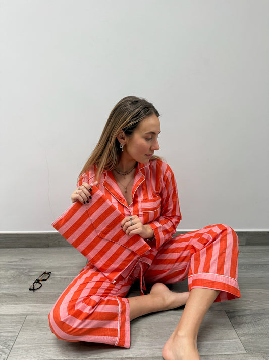 Pigiama 100% puro cotone organico a righe, made in Jaipur