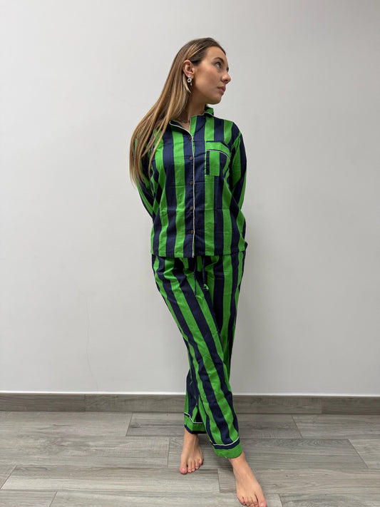 Pigiama 100% puro cotone organico a righe, made in Jaipur