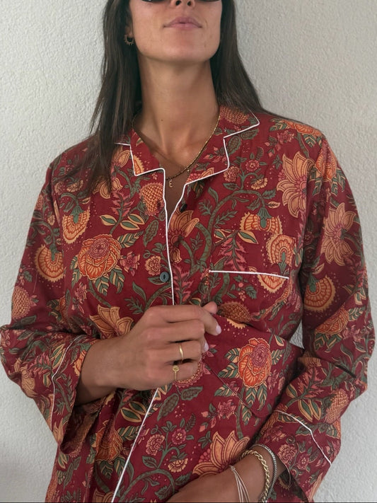 Pigiama 100% puro cotone organico fantasia floreale, made in Jaipur