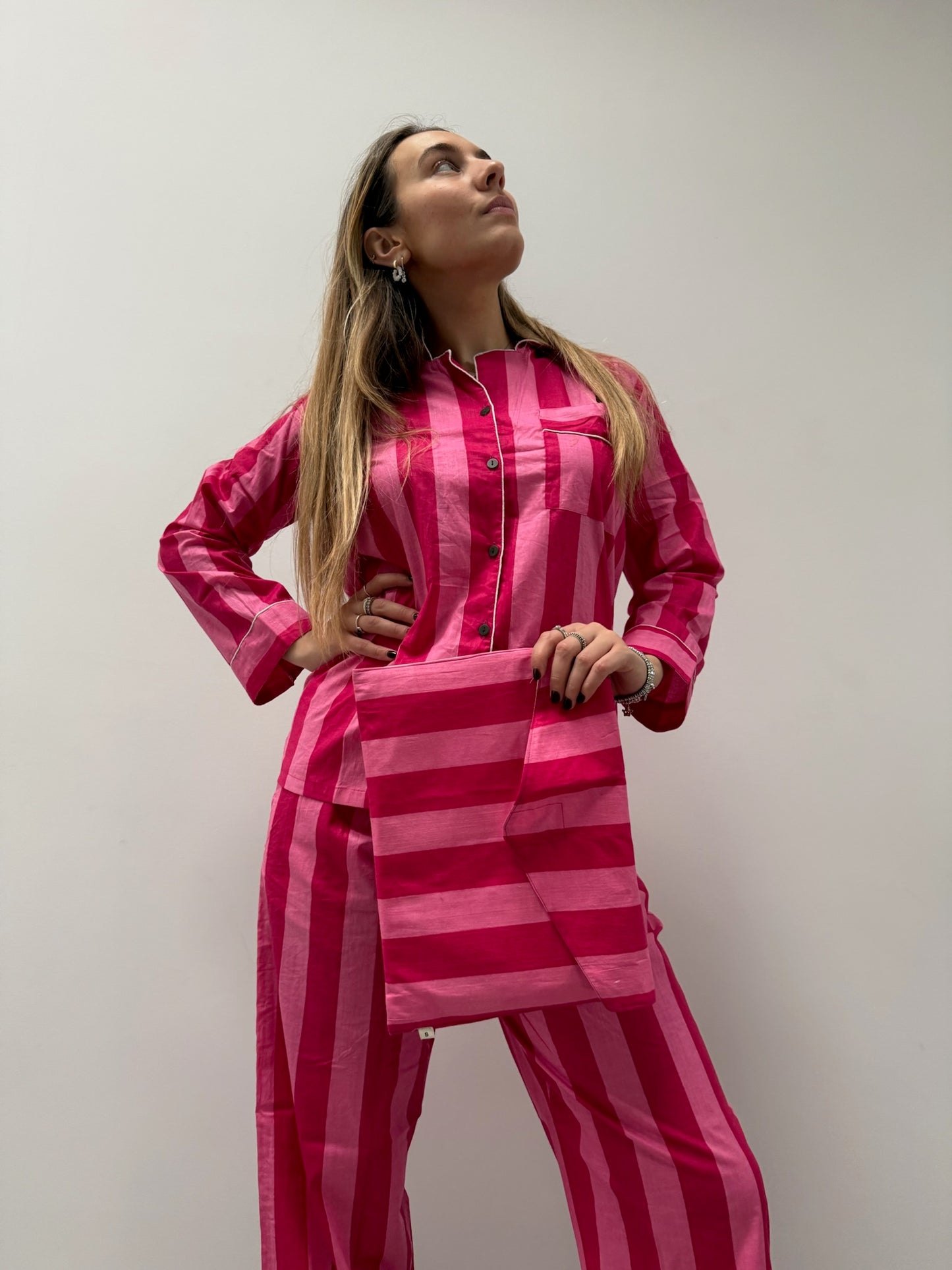 Pigiama 100% puro cotone organico a righe, made in Jaipur