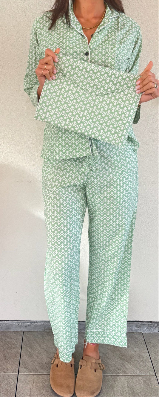 Pigiama 100% puro cotone organico fantasia floreale, made in Jaipur