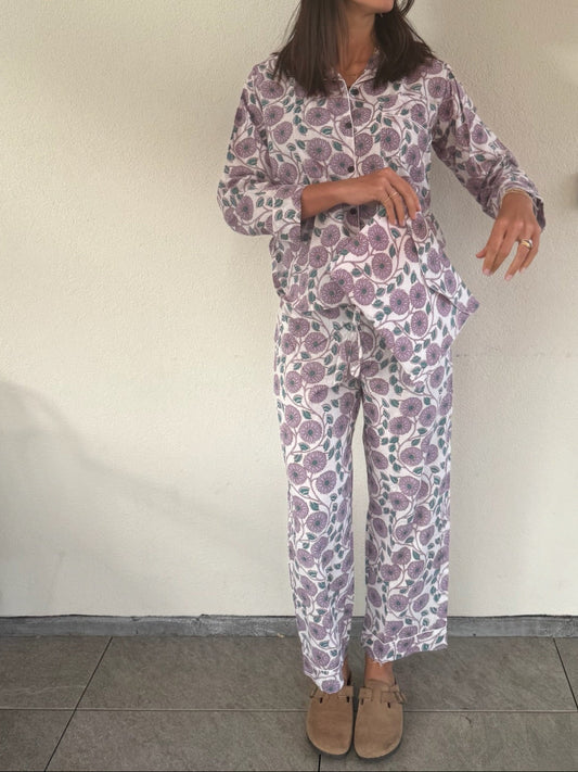 Pigiama 100% puro cotone organico fantasia floreale, made in Jaipur