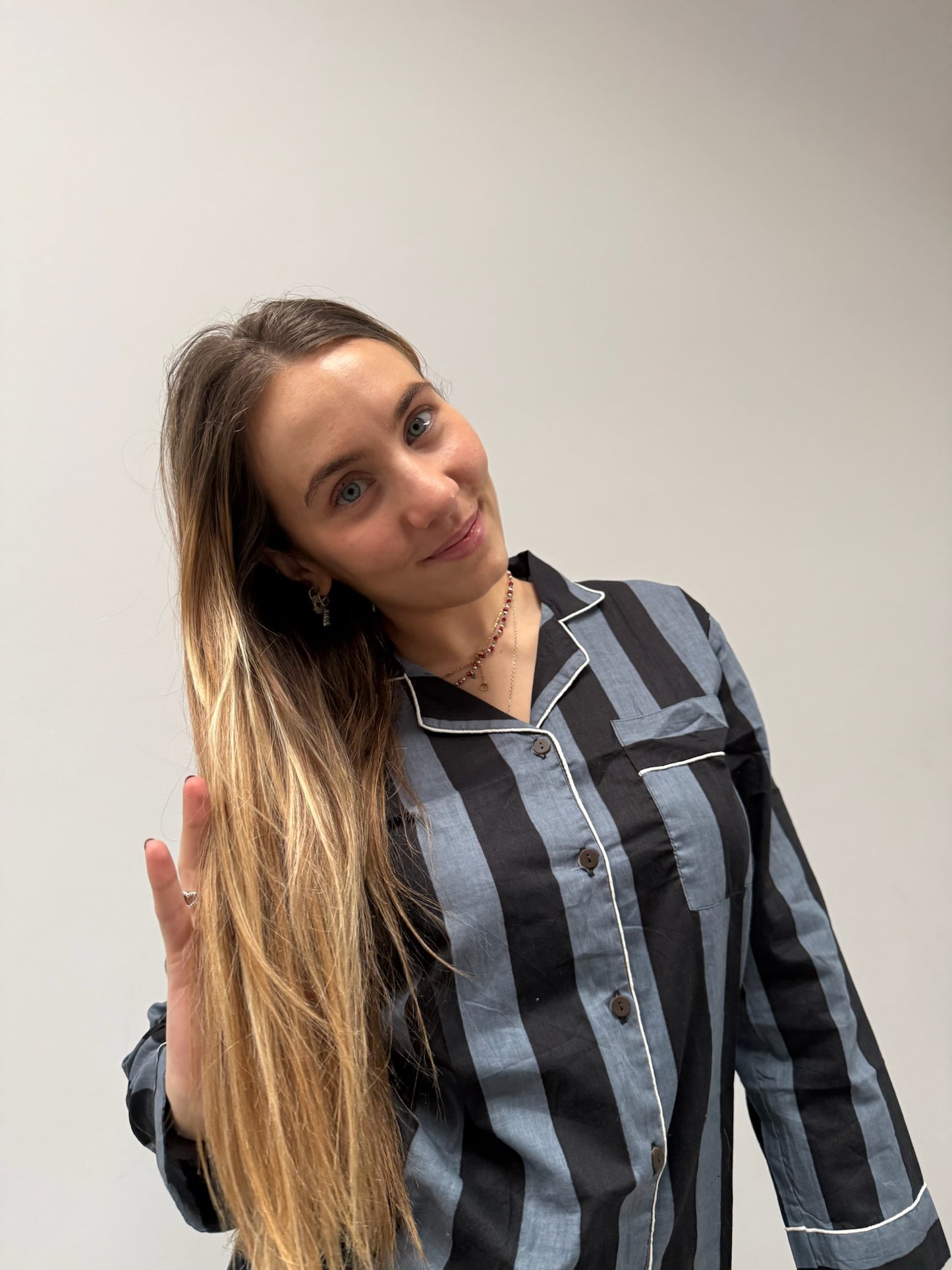 Pigiama 100% puro cotone organico a righe, made in Jaipur