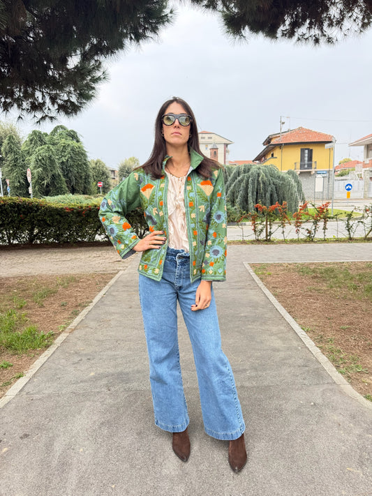 Giacca verde scuro stile boho ricamata a mano, made in Jaipur