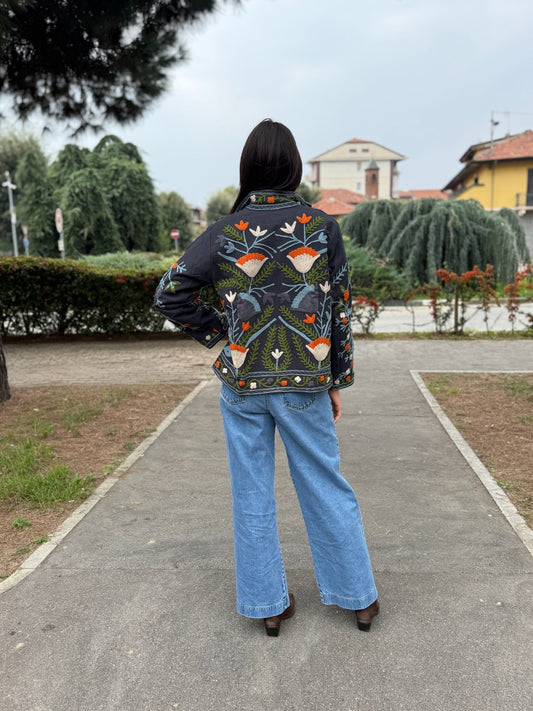 Giacca blu scuro stile boho ricamata a mano, made in Jaipur