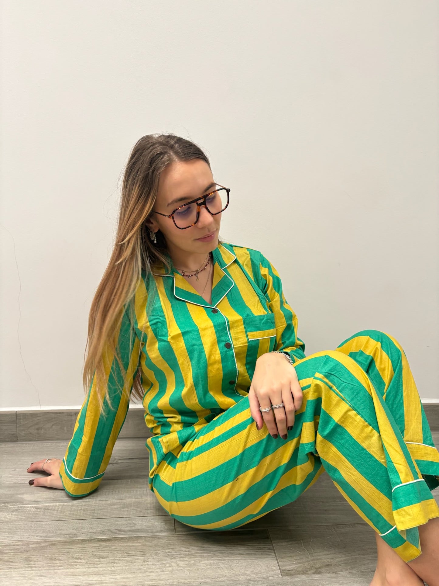 Pigiama 100% puro cotone organico a righe, made in Jaipur