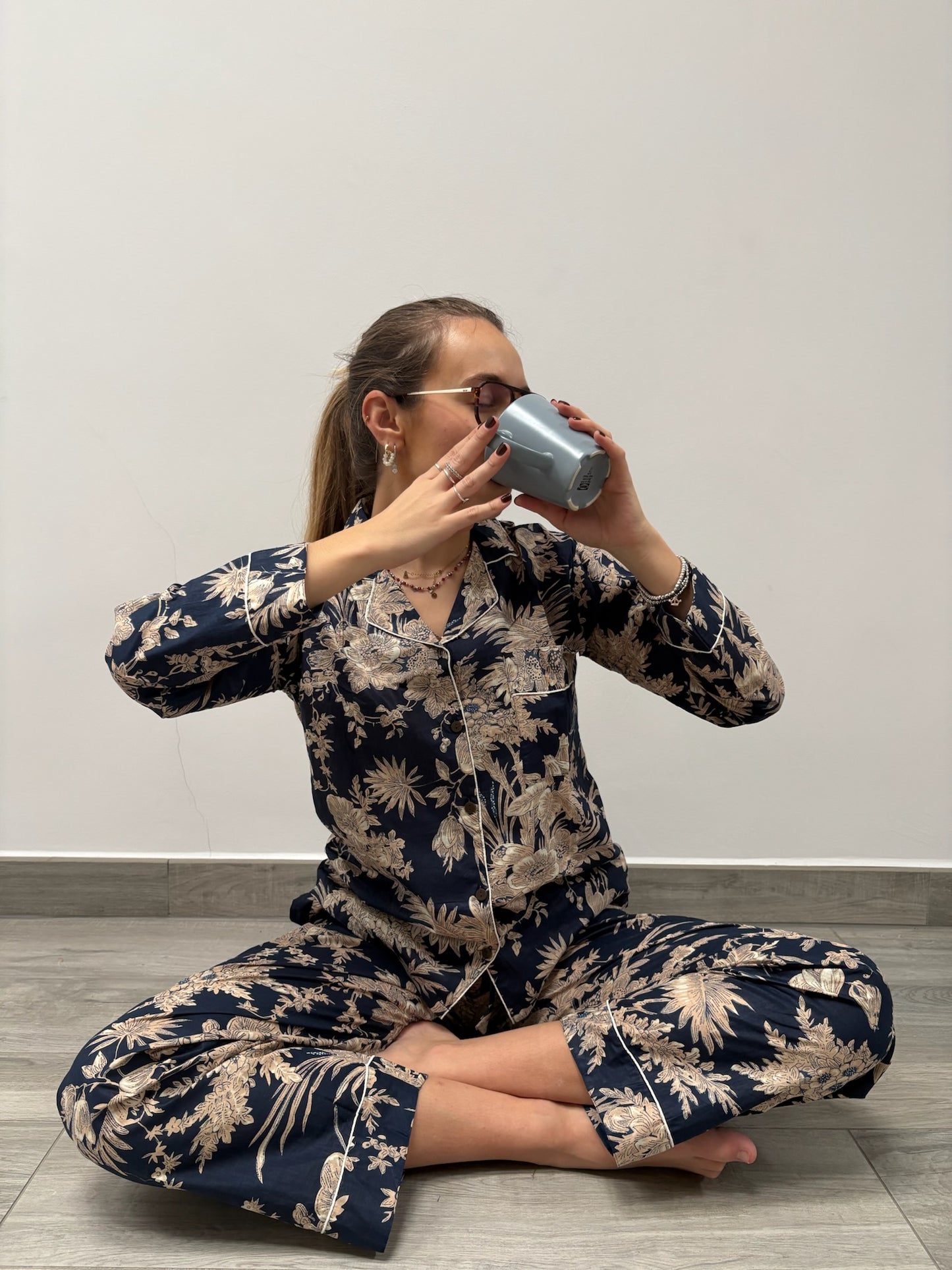 Pigiama 100% puro cotone fantasia floreale, made in Jaipur