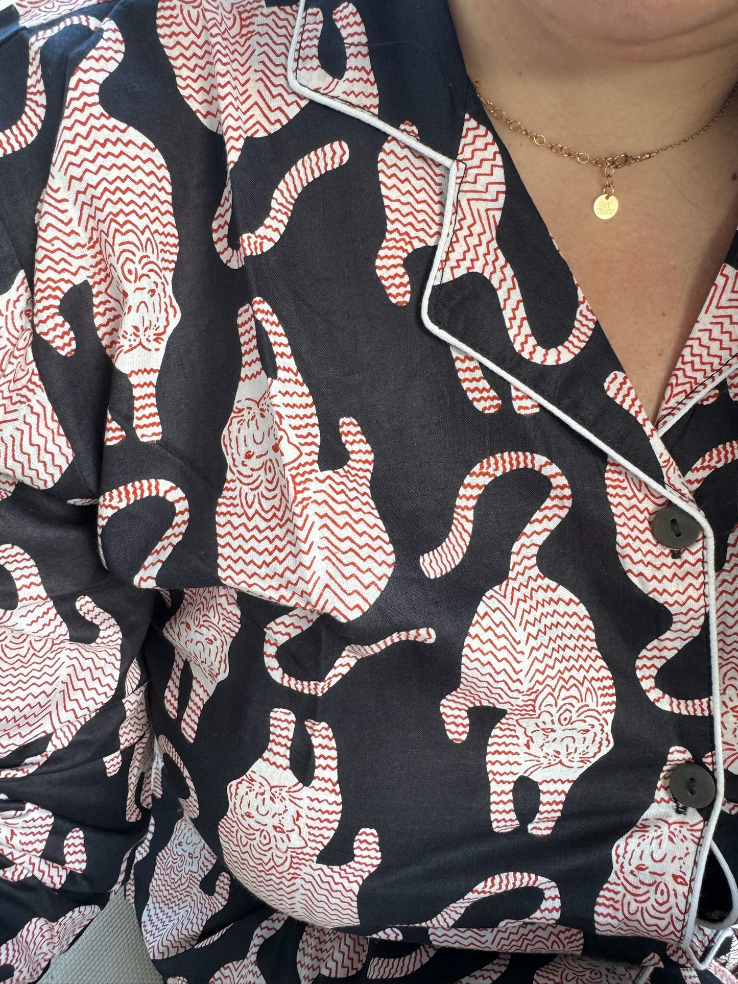 Pigiama in 100% puro cotone organico fantasia animalier, made in Jaipur