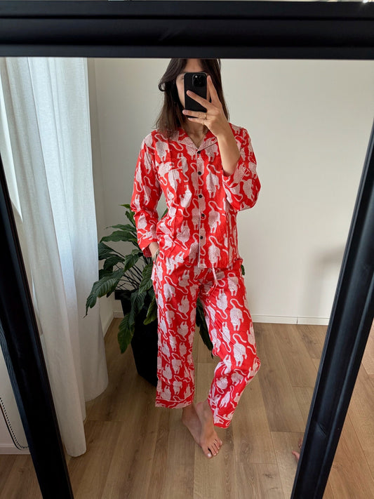 Pigiama 100% puro cotone organico fantasia floreale, made in Jaipur