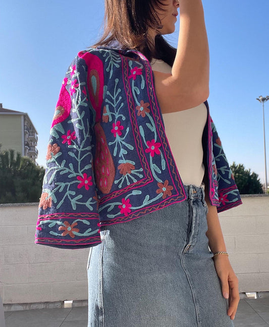 Giacca stile boho in cotone organico ricamata a mano, made in Jaipur