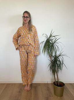 Pigiama lungo 100% puro cotone organico fantasia floreale, made in Jaipur