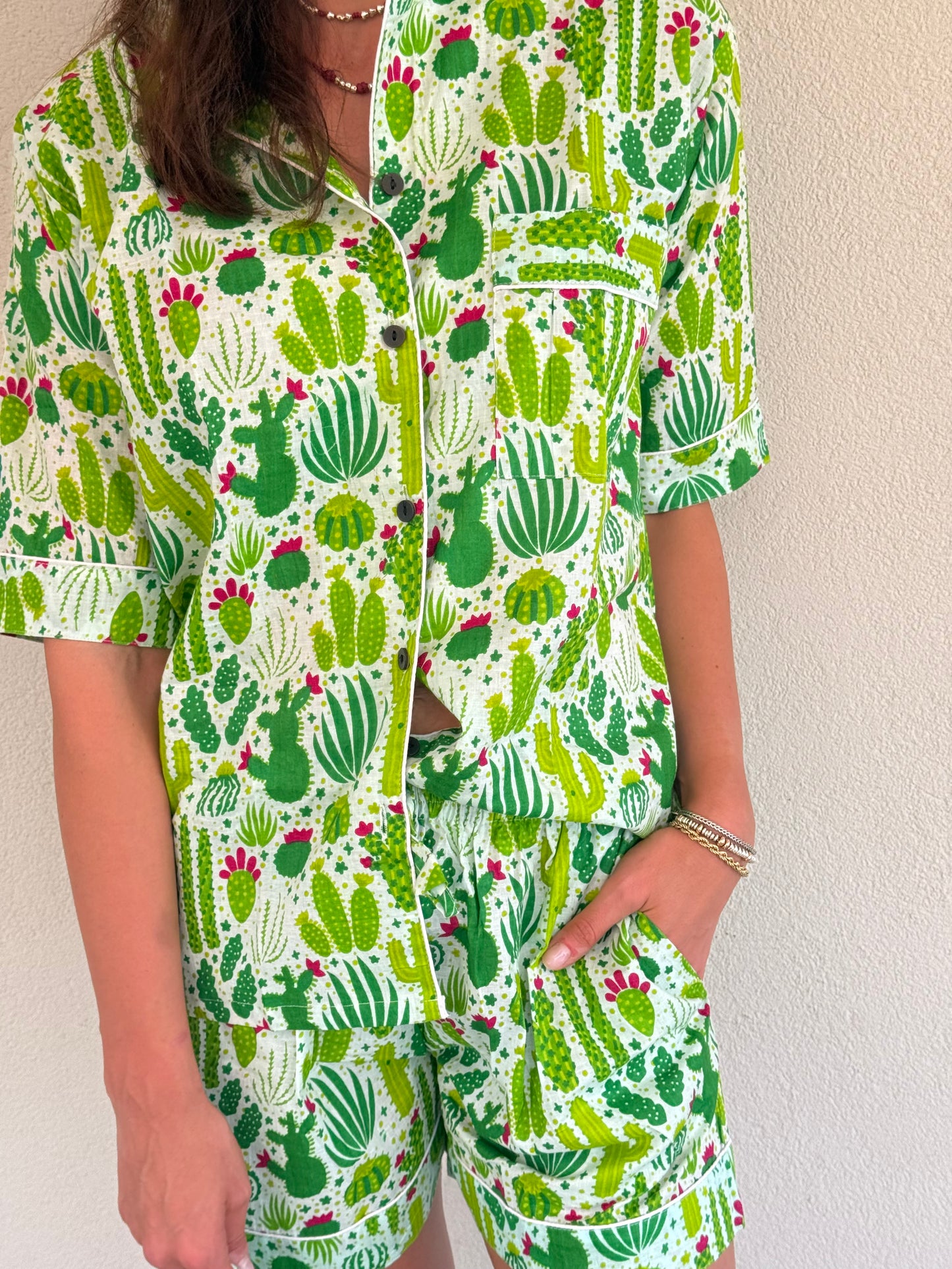 Pigiama corto 100% puro cotone organico cactus, made in Jaipur