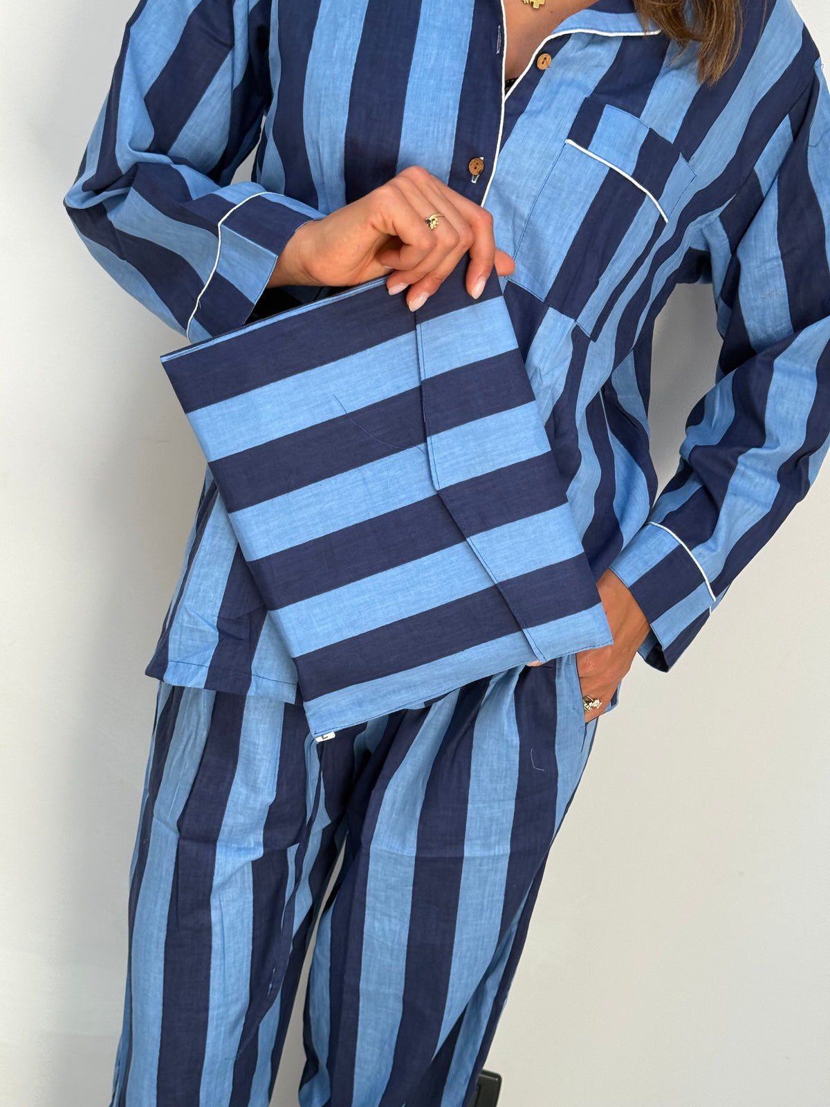 Le Righe - Pigiama lungo 100% puro cotone organico, a righe blu