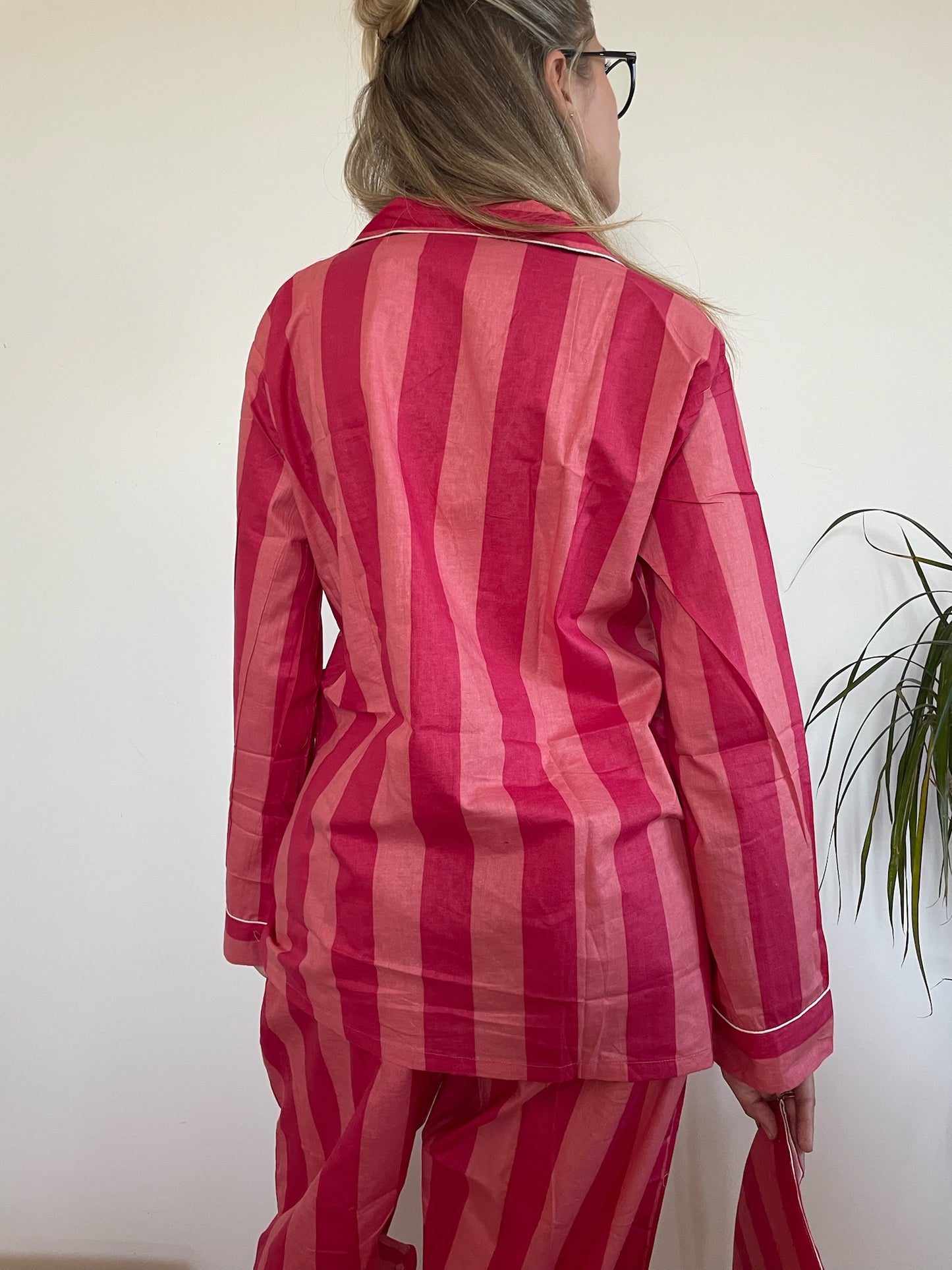 Pigiama lungo 100% puro cotone organico a righe, made in Jaipur
