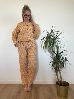 Pigiama lungo 100% puro cotone organico fantasia floreale, made in Jaipur