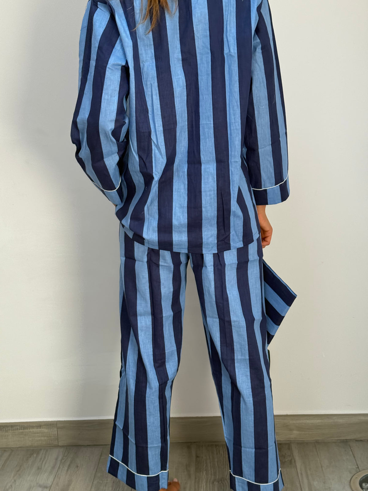 Le Righe - Pigiama lungo 100% puro cotone organico, a righe blu