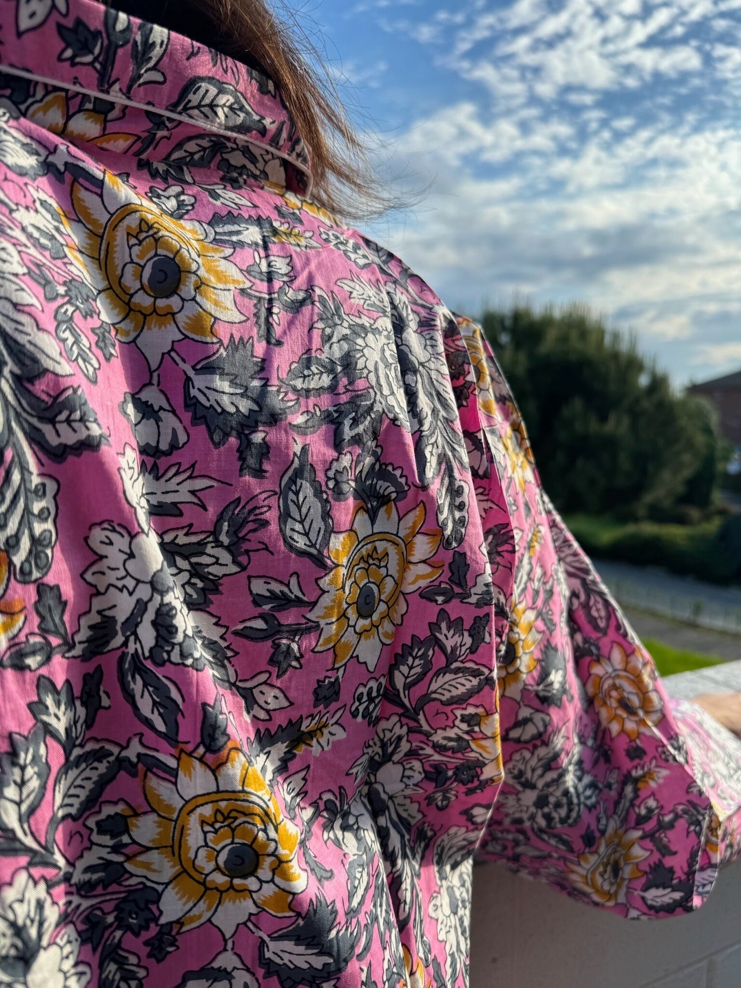 Pigiama 100% puro cotone organico fantasia floreale, made in Jaipur