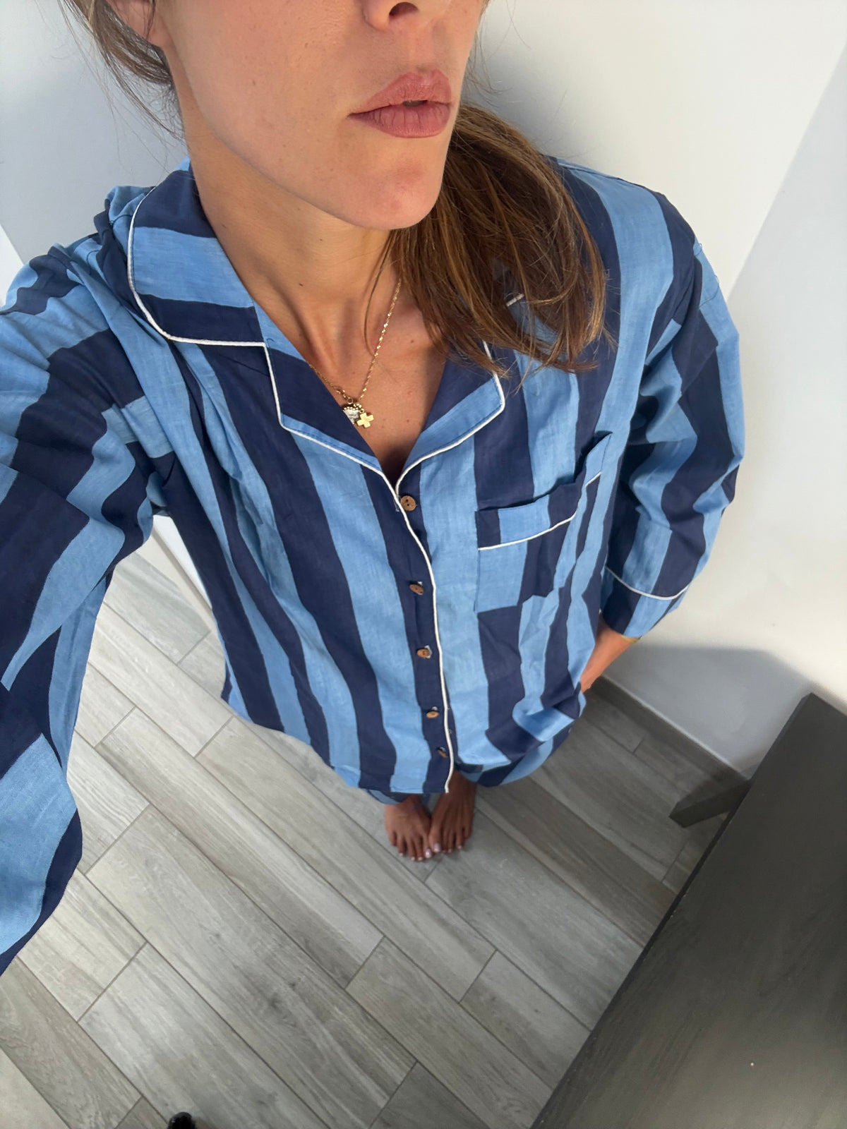 Le Righe - Pigiama lungo 100% puro cotone organico, a righe blu