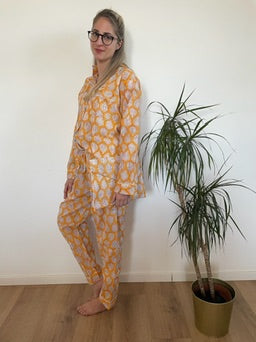 Pigiama lungo 100% puro cotone organico fantasia floreale, made in Jaipur