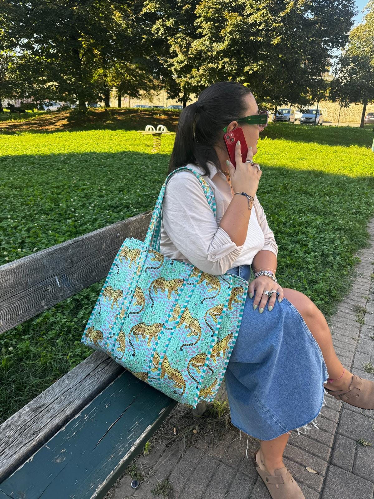 Borsa shopping a spalla stampata in cotone, Borsa trapuntata fatta a mano da donna, borsa tote fatte a mano etniche, Borsa made in India