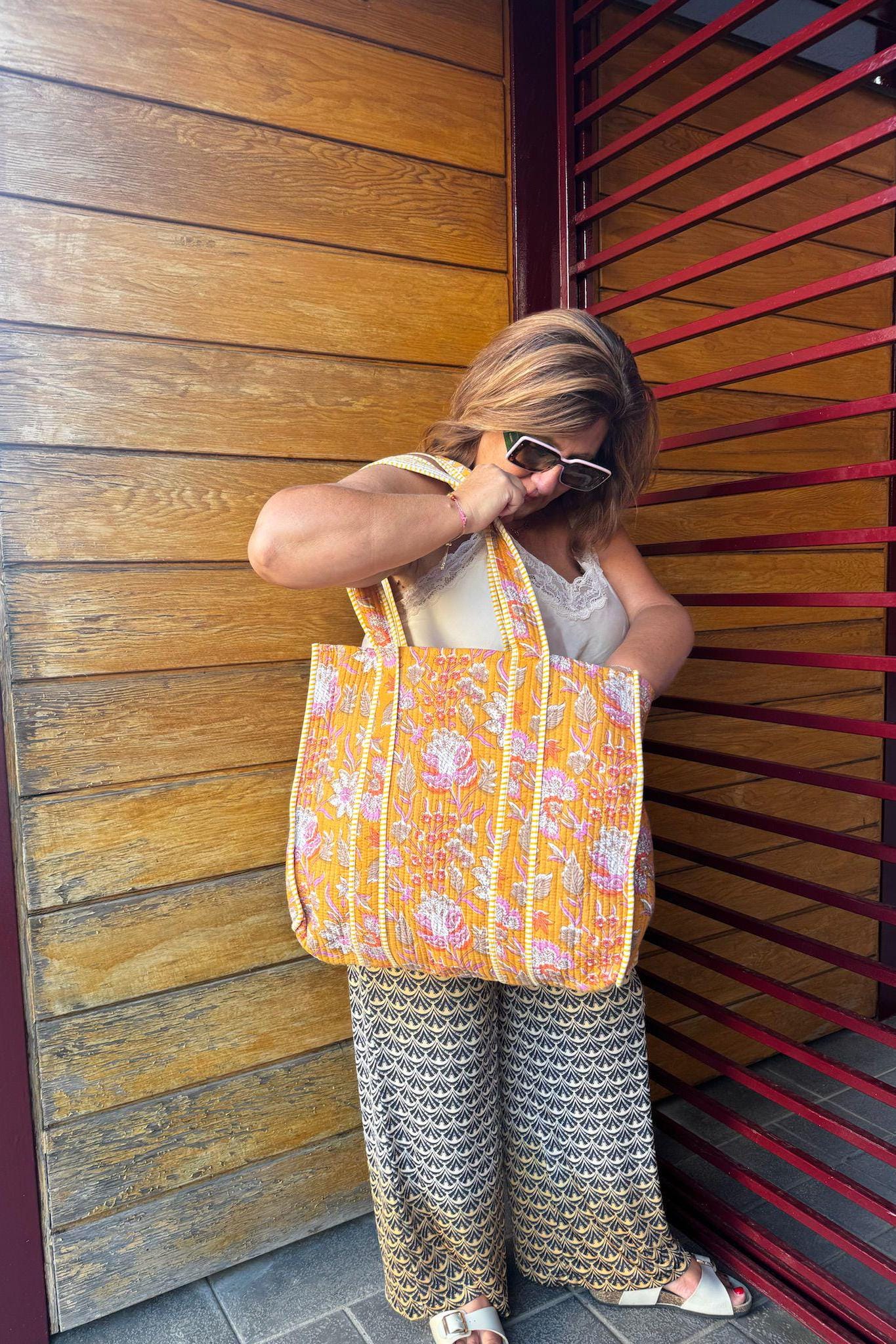 Borsa shopping in cotone a spalla, made in Jaipur