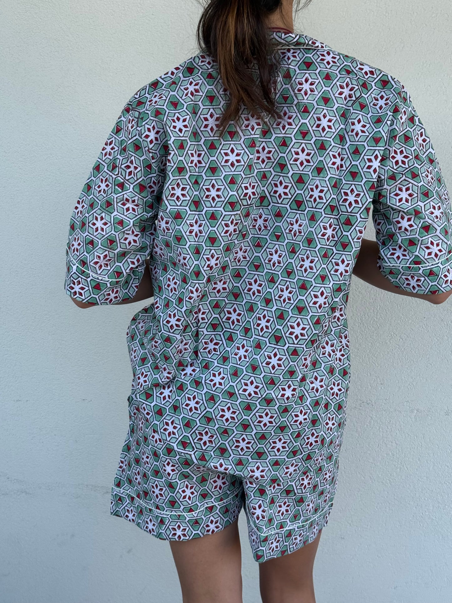 Pigiama corto 100% puro cotone organico geometrico, made in Jaipur