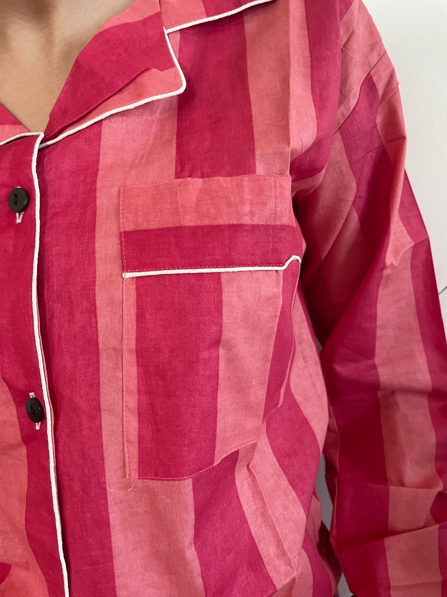 Pigiama lungo 100% puro cotone organico a righe, made in Jaipur