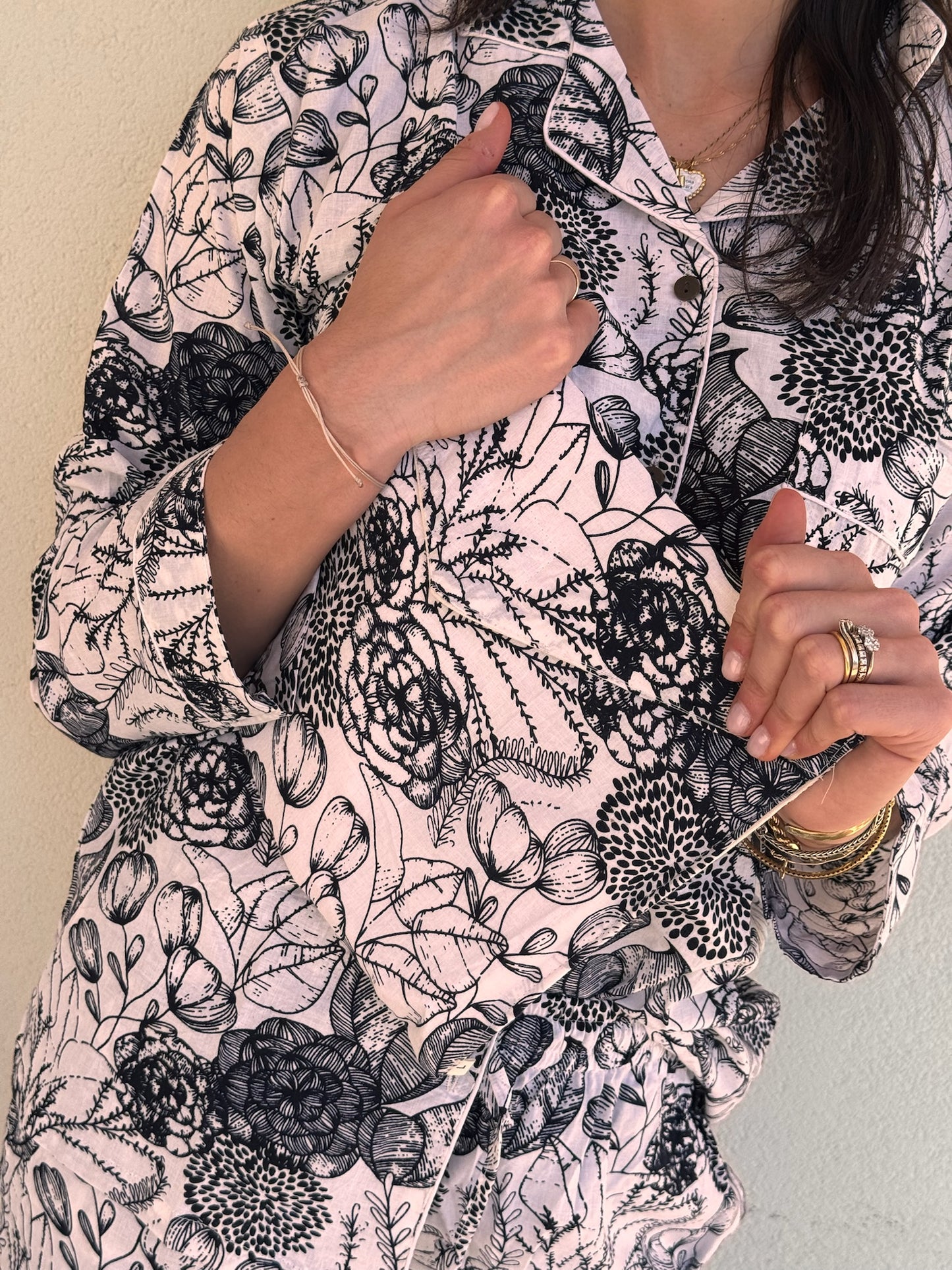 Langer Pyjama aus 100 % reiner Bio-Baumwolle mit Blumenmuster, hergestellt in Jaipur