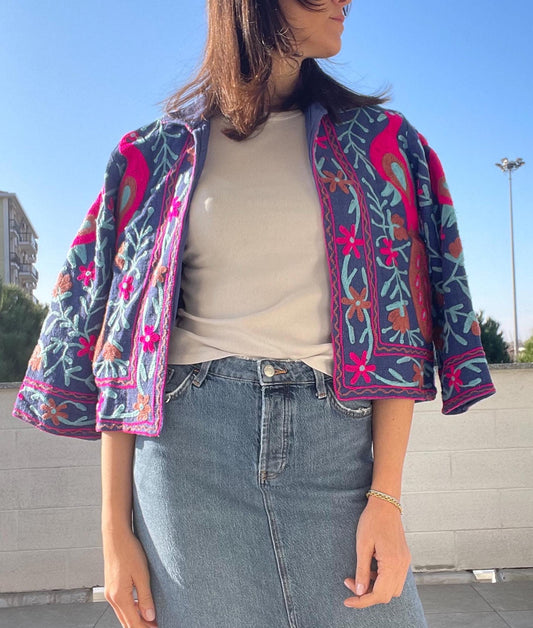 Giacca stile boho in cotone organico ricamata a mano, made in Jaipur