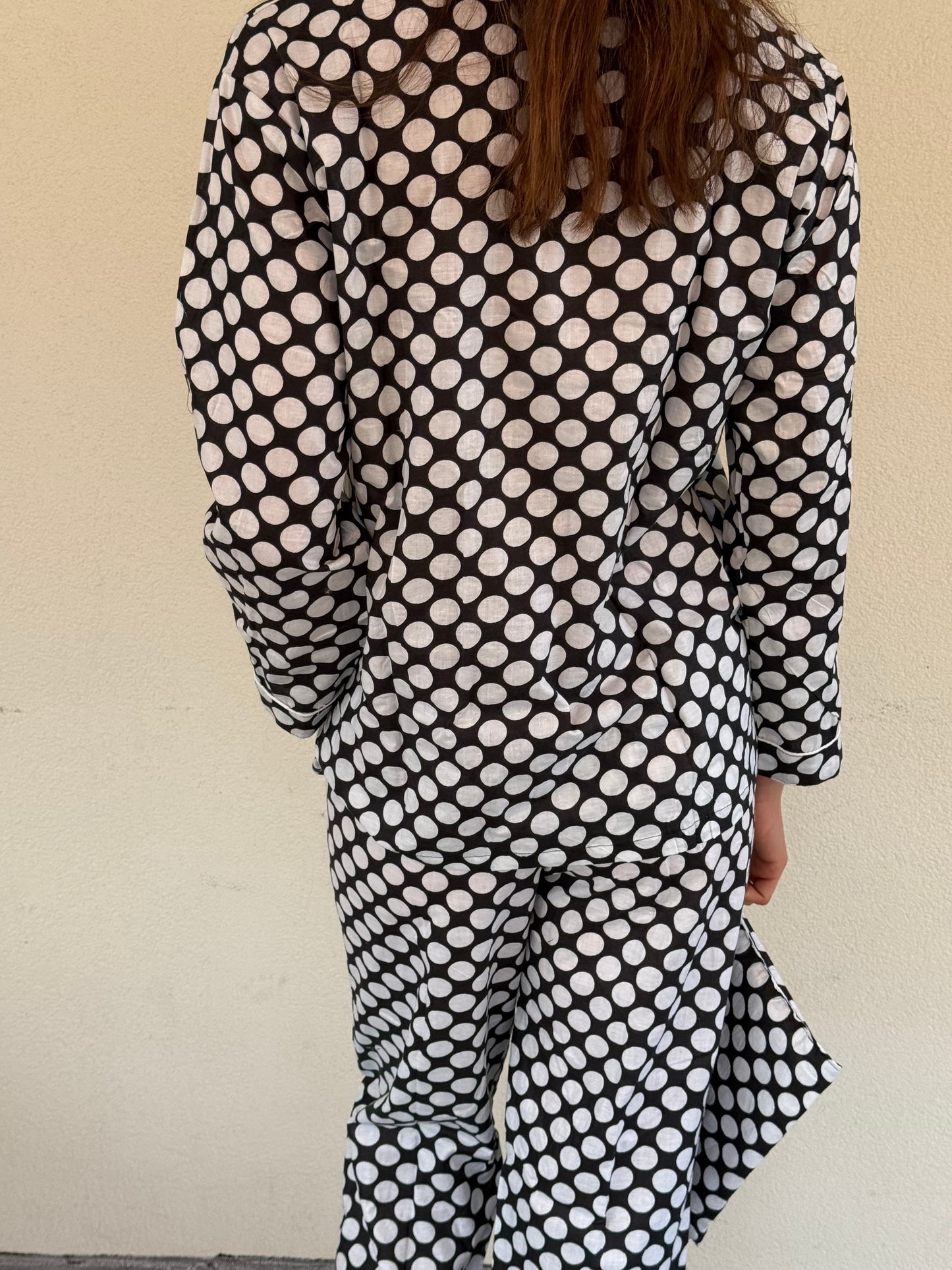 Pigiama lungo 100% puro cotone organico fantasia a pois made in Jaipur