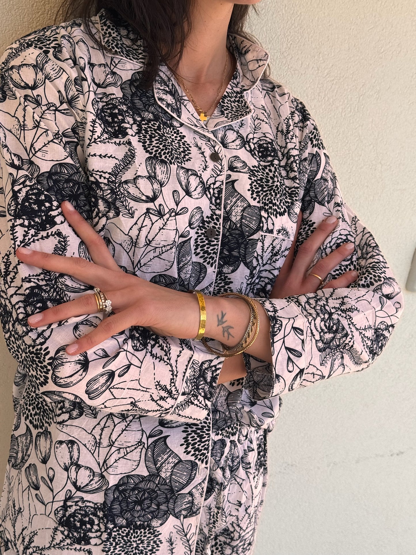 Langer Pyjama aus 100 % reiner Bio-Baumwolle mit Blumenmuster, hergestellt in Jaipur