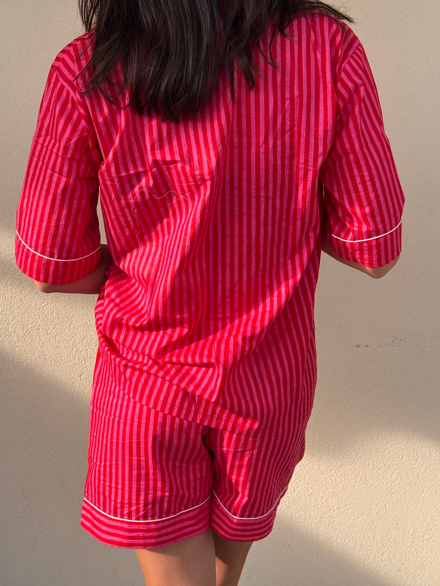 Pigiama corto 100% puro cotone organico a righe, made in Jaipur
