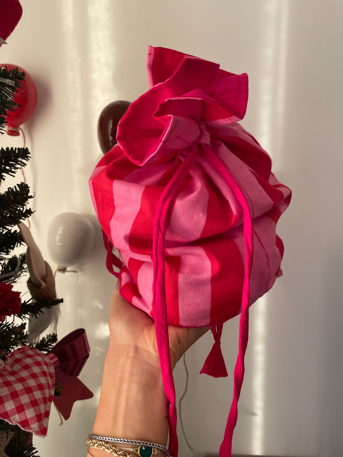 Beauty pochette in cotone a righe