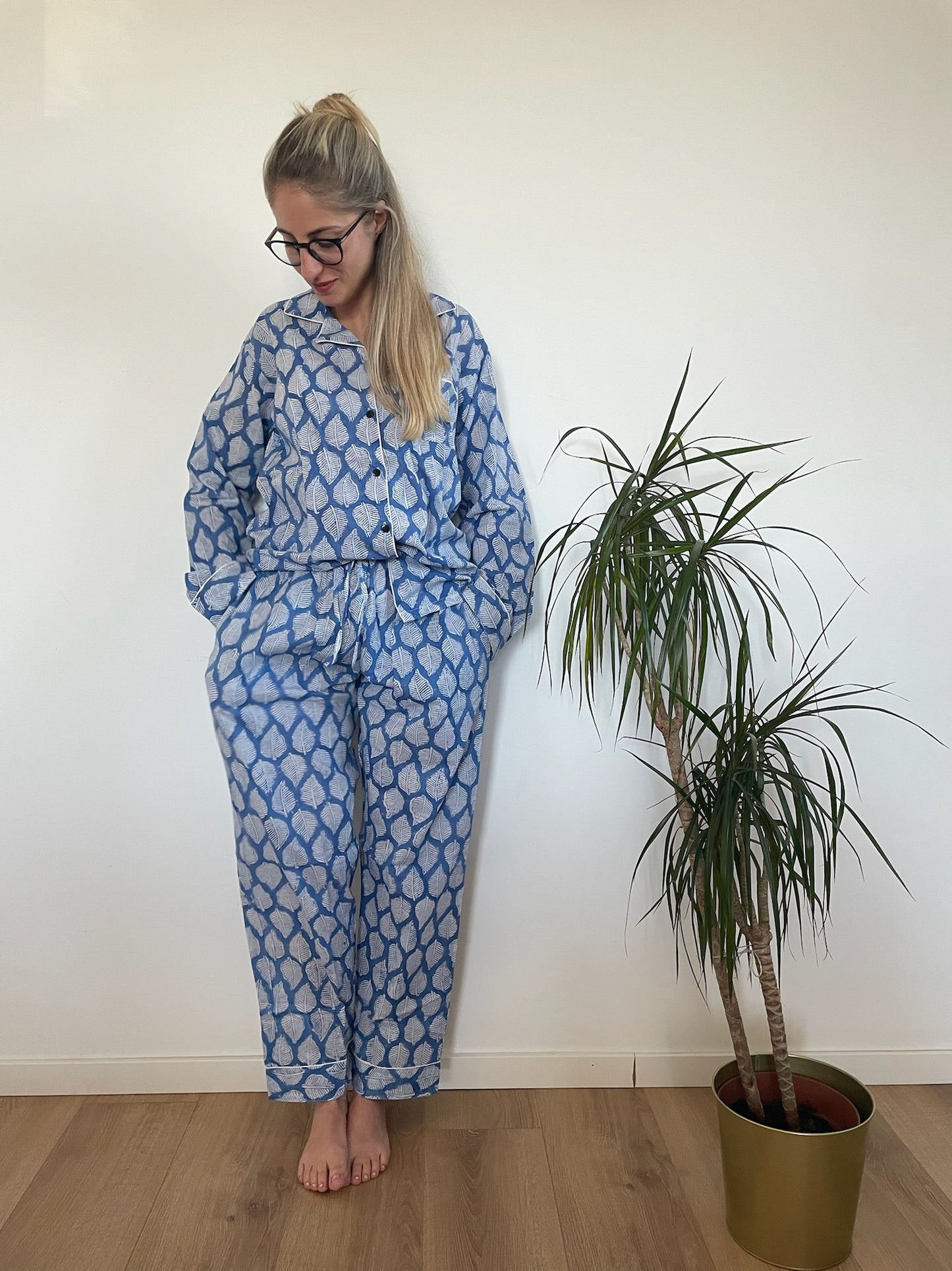 Pigiama lungo 100% puro cotone organico fantasia floreale, made in Jaipur