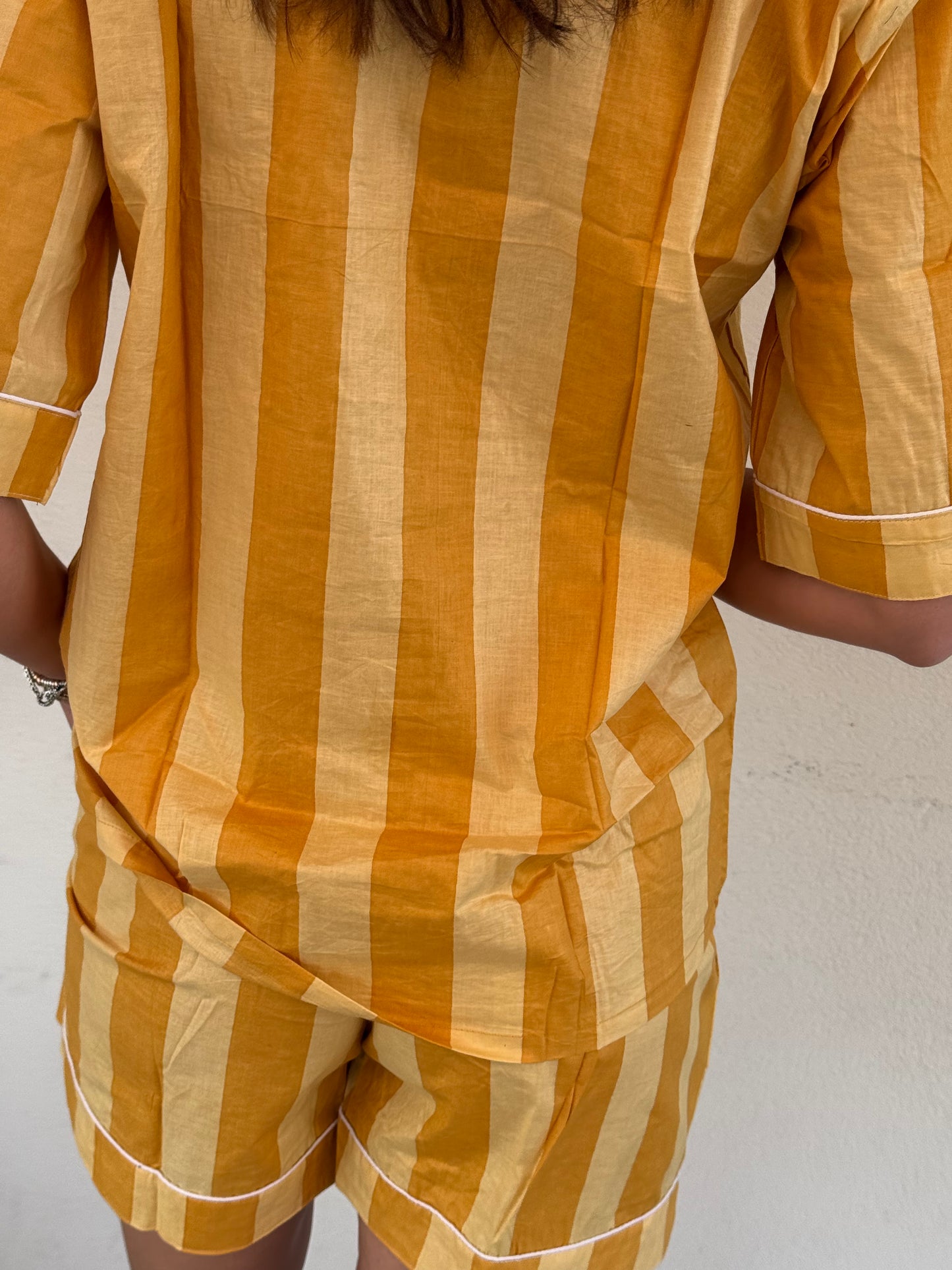 Pigiama corto 100% puro cotone organico righe giallo, made in Jaipur