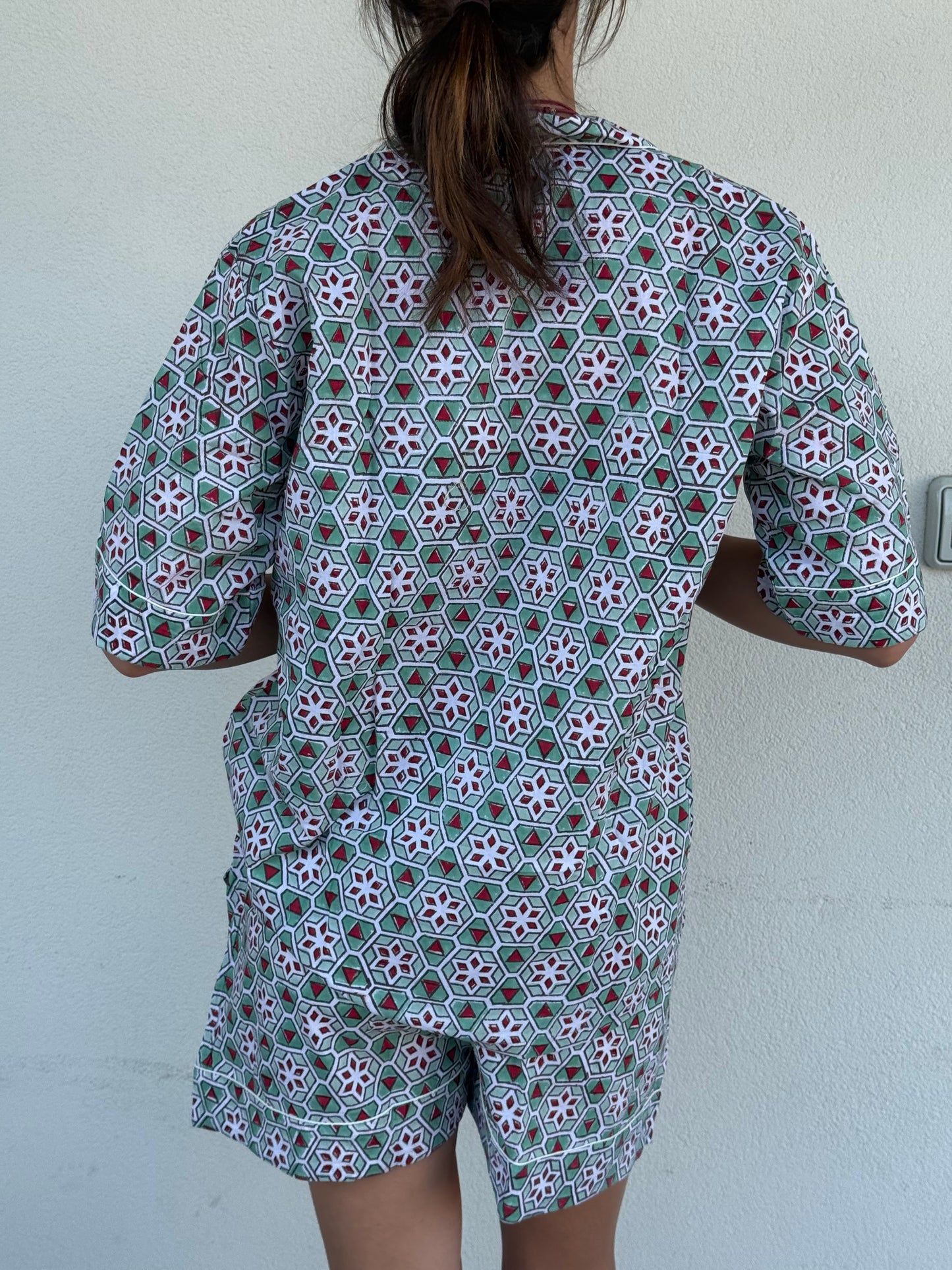 Pigiama corto 100% puro cotone organico geometrico, made in Jaipur