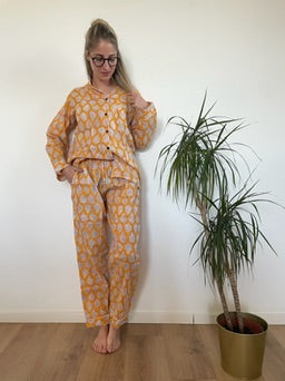 Pigiama lungo 100% puro cotone organico fantasia floreale, made in Jaipur