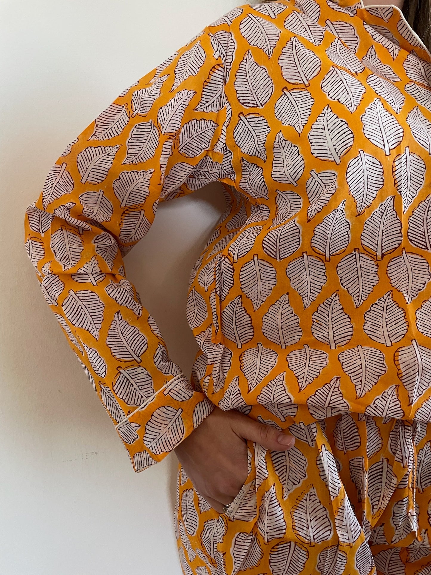 Pigiama lungo 100% puro cotone organico fantasia floreale, made in Jaipur