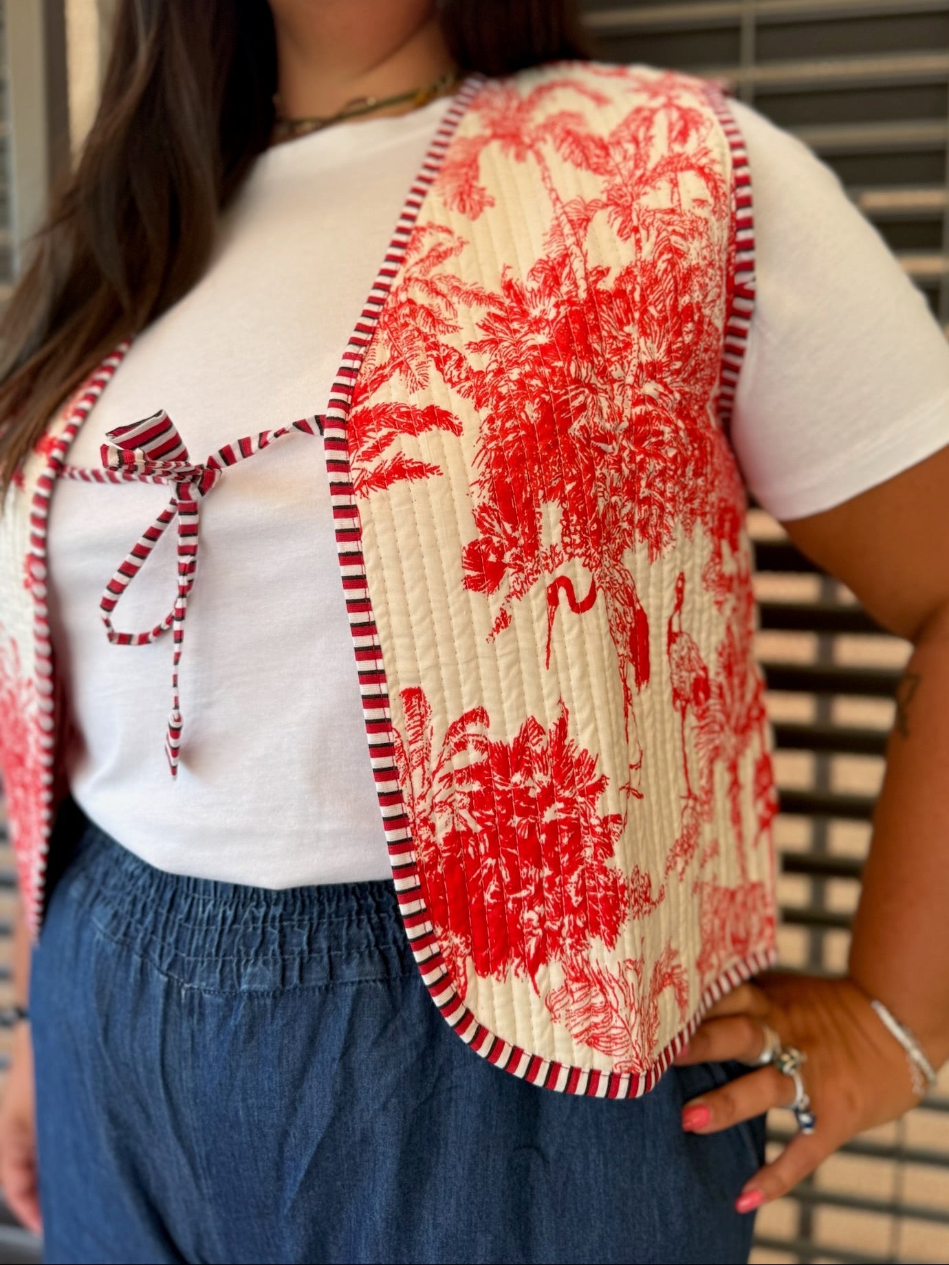 Gilet in cotone trapuntato rosso, made in Jaipur