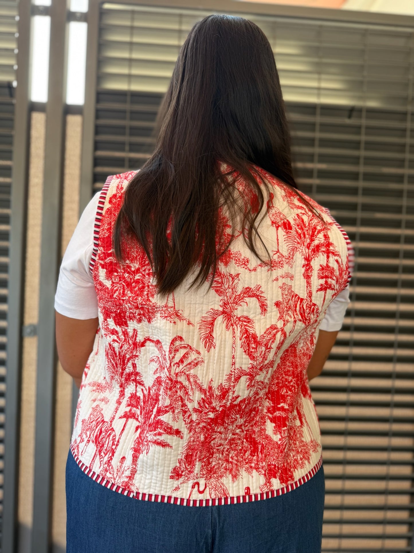 Gilet in cotone trapuntato rosso, made in Jaipur